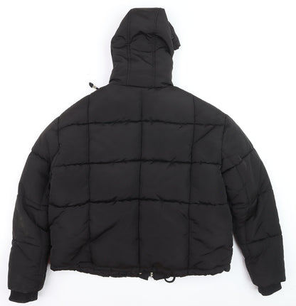 Topshop Women's Black Puffer Jacket Size 12 Hooded Winter Coat