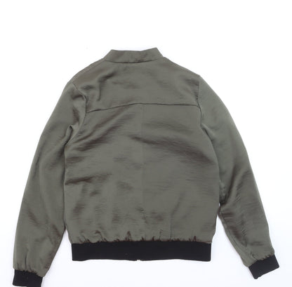 New Look Women's Green Bomber Jacket Size 10 Satin Zip Style