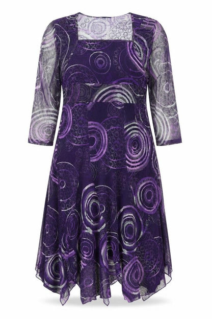 Aria Womens Purple Geometric Fit & Flare Midi Dress Size 16