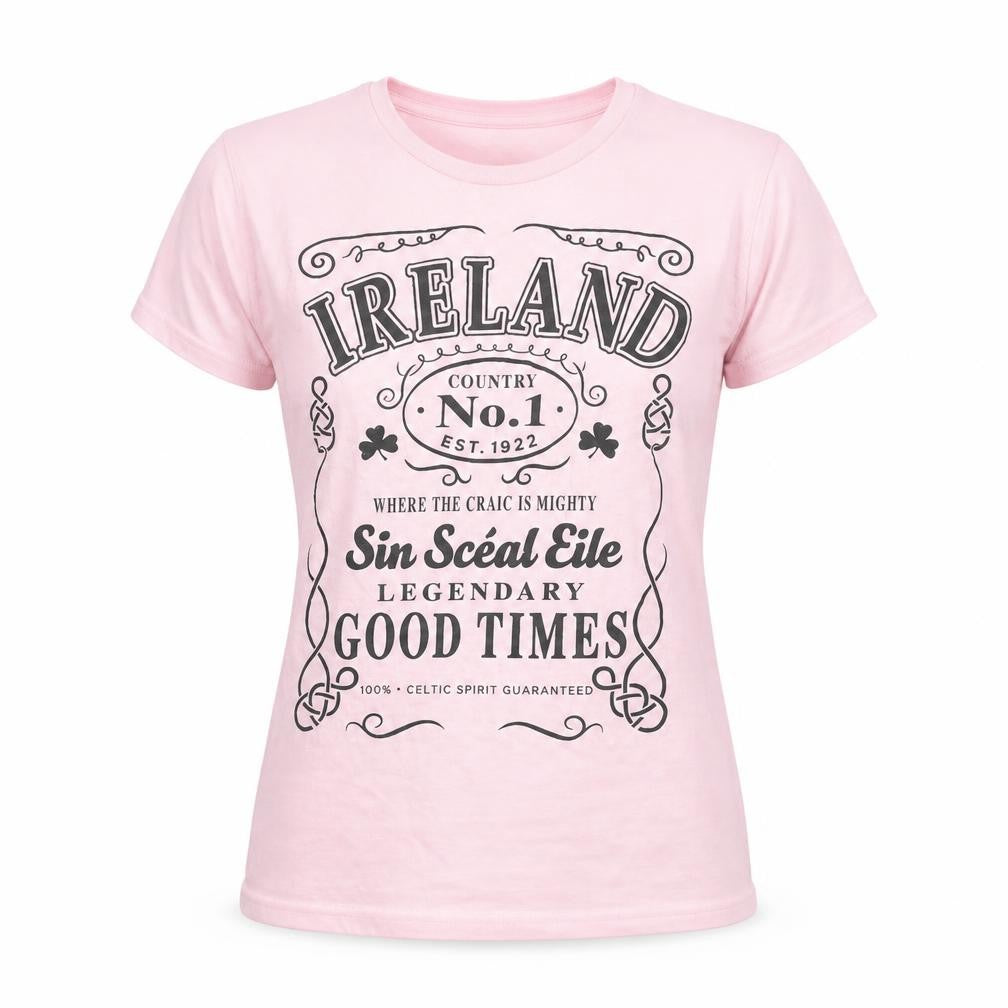 Front view of Shotshirt Ireland Pink Supersoft Cotton girls’ t-shirt small graphic print