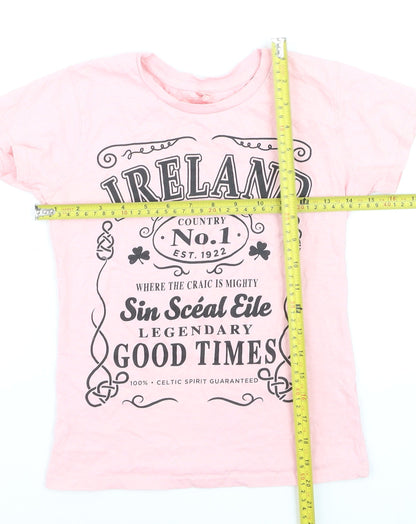 Shotshirt Ireland Pink Supersoft Cotton Girls T-Shirt Small Graphic Print