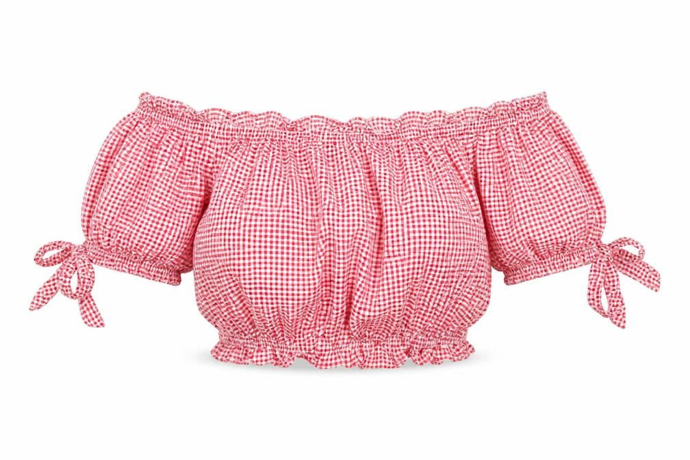 FB Sister Women Red Check Cropped Off Shoulder Blouse Size S
