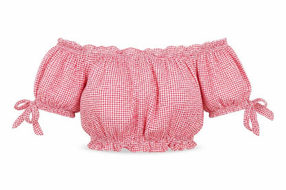 FB Sister Women Red Check Cropped Off Shoulder Blouse Size S