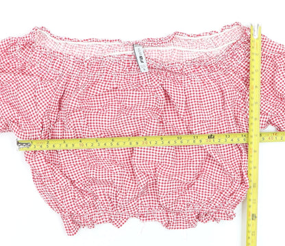 FB Sister Women Red Check Cropped Off Shoulder Blouse Size S