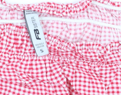 FB Sister Women Red Check Cropped Off Shoulder Blouse Size S