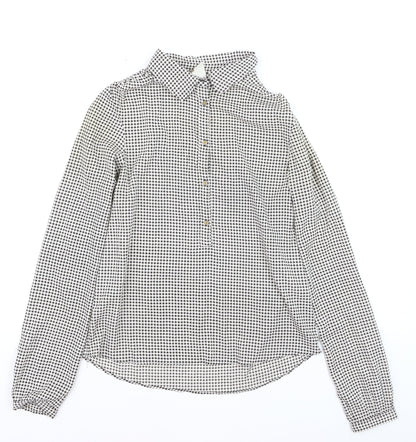 Vila Womens Black Geometric Button-Up Long Sleeve Blouse Size S