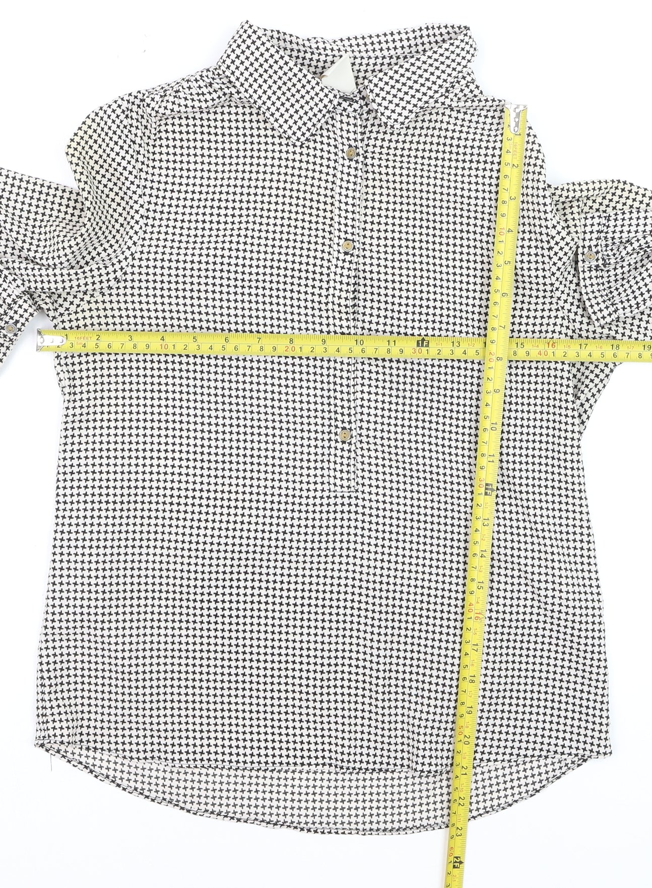 Vila Womens Black Geometric Button-Up Long Sleeve Blouse Size S