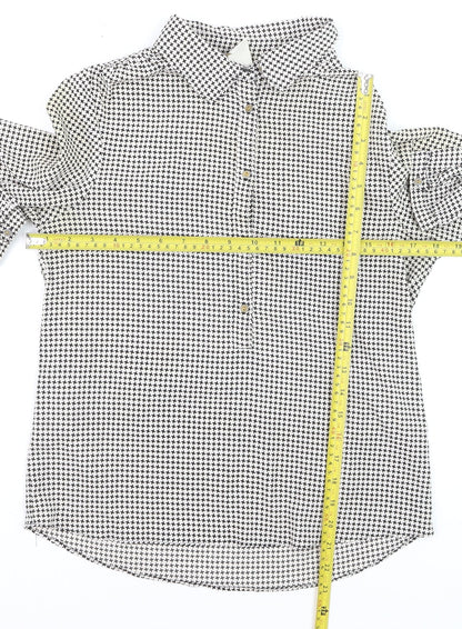 Vila Womens Black Geometric Button-Up Long Sleeve Blouse Size S