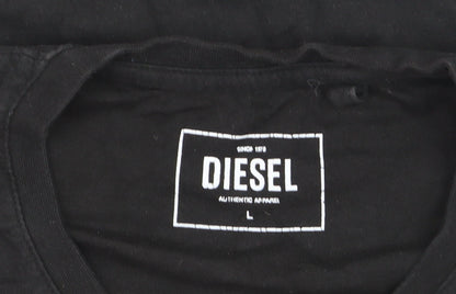 Diesel Men's Black V-Neck Cotton T-Shirt Size L
