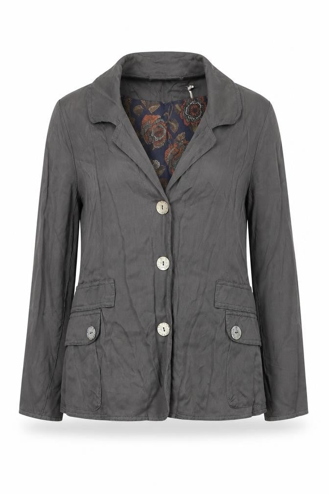 Les Gens Womens Grey Viscose Blend Button Blazer Jacket Size S