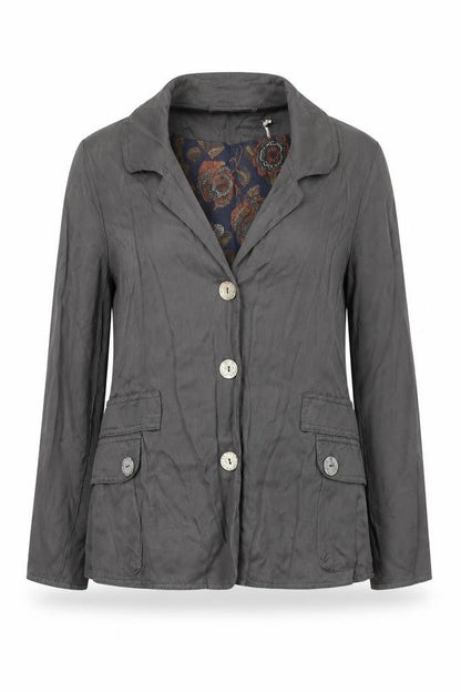 Les Gens Womens Grey Viscose Blend Button Blazer Jacket Size S
