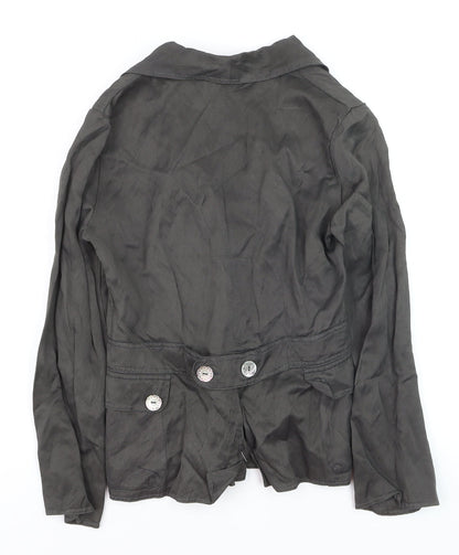 Les Gens Womens Grey Viscose Blend Button Blazer Jacket Size S