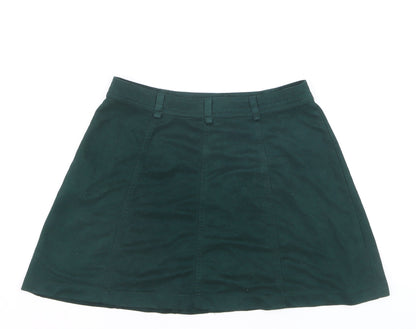 Zara Women Green XS A-Line Short Button Skirt