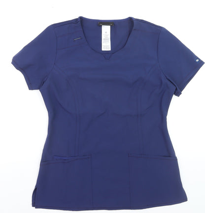 Infinity Womens Blue Short Sleeve Workwear T-Shirt Top Size L