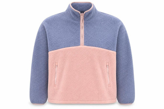 Front view of Dunnes Women’s Pink & Purple 1/2 Zip Fleece Sweatshirt, size UK 14, Lined Pullover