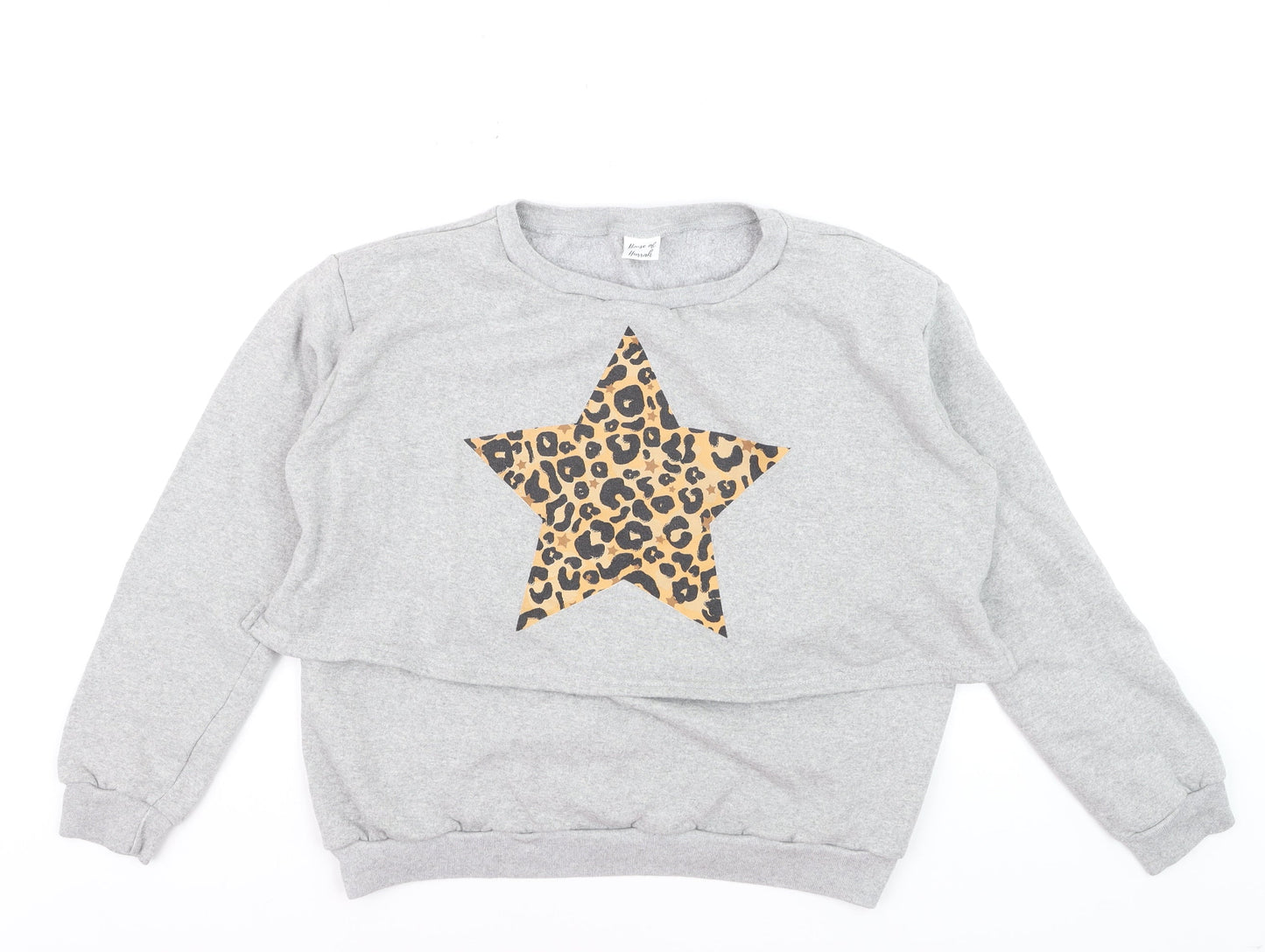 House of Hurrah Women Grey Leopard Star Pullover Sweatshirt L