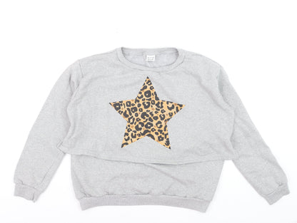 House of Hurrah Women Grey Leopard Star Pullover Sweatshirt L