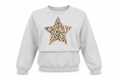 House of Hurrah Women Grey Leopard Star Pullover Sweatshirt L