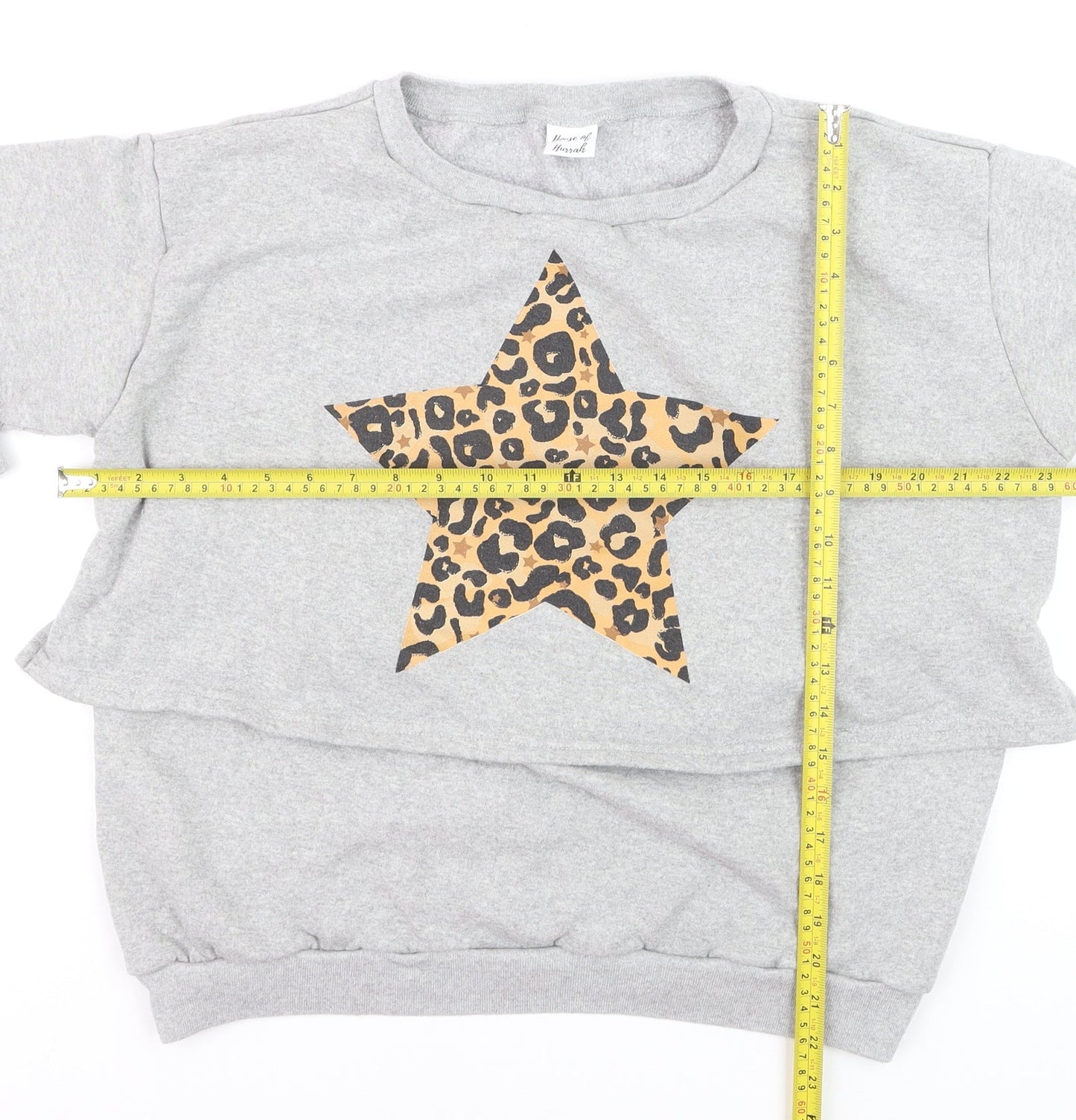 House of Hurrah Women Grey Leopard Star Pullover Sweatshirt L