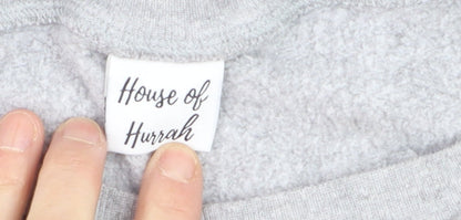 House of Hurrah Women Grey Leopard Star Pullover Sweatshirt L
