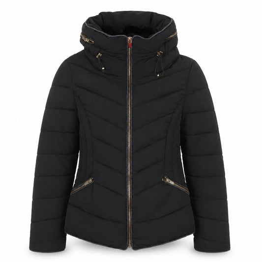Zara Women's Black Puffer Jacket Size S Hooded Lined Zip Winter Coat
