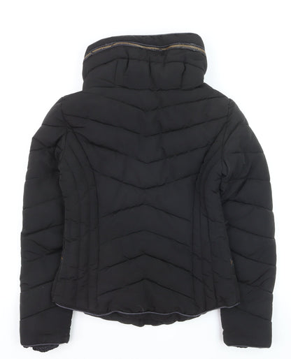 Zara Women's Black Puffer Jacket Size S Hooded Lined Zip Winter Coat