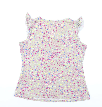 South Womens Beige Floral V-Neck Sleeveless Cotton Blouse Size 14