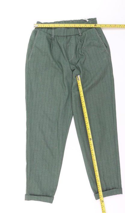 Bershka Women’s Green Striped Chino Tapered Trousers Size 12
