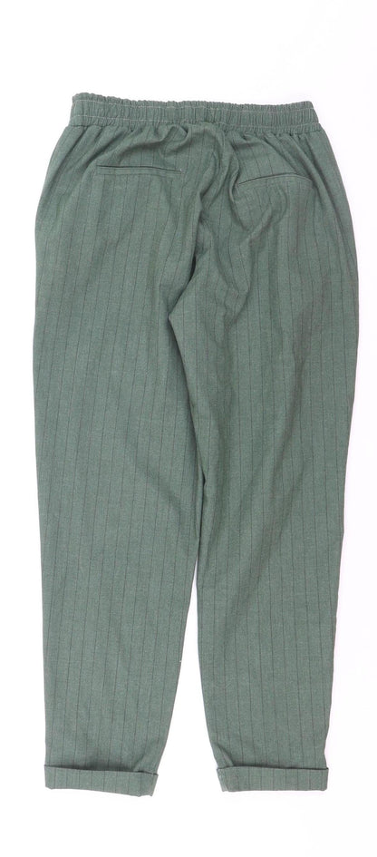 Bershka Women’s Green Striped Chino Tapered Trousers Size 12
