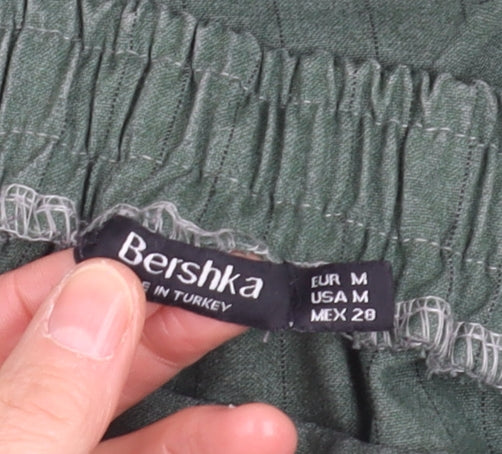 Bershka Women’s Green Striped Chino Tapered Trousers Size 12