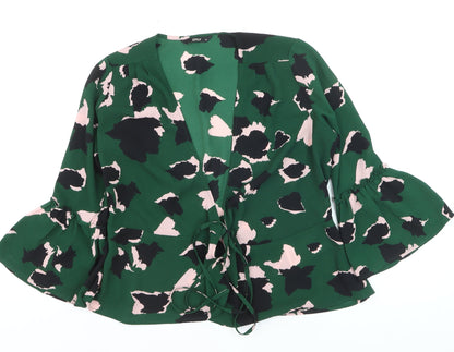 ONLY Women’s Green Floral Wrap Blouse Size 6 Long Flared Sleeve
