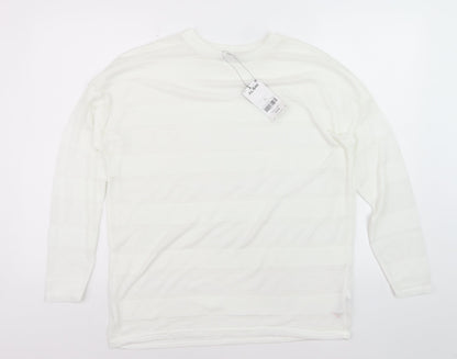 Next Womens White Long Sleeve Knit Striped Polyester T-Shirt Size 14