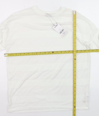 Next Womens White Long Sleeve Knit Striped Polyester T-Shirt Size 14