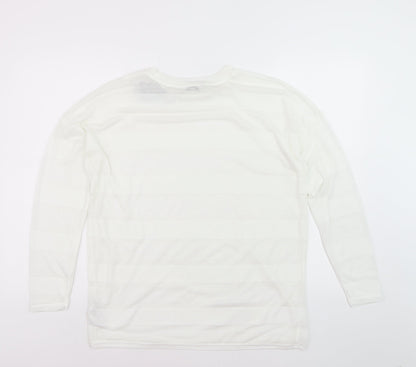 Next Womens White Long Sleeve Knit Striped Polyester T-Shirt Size 14
