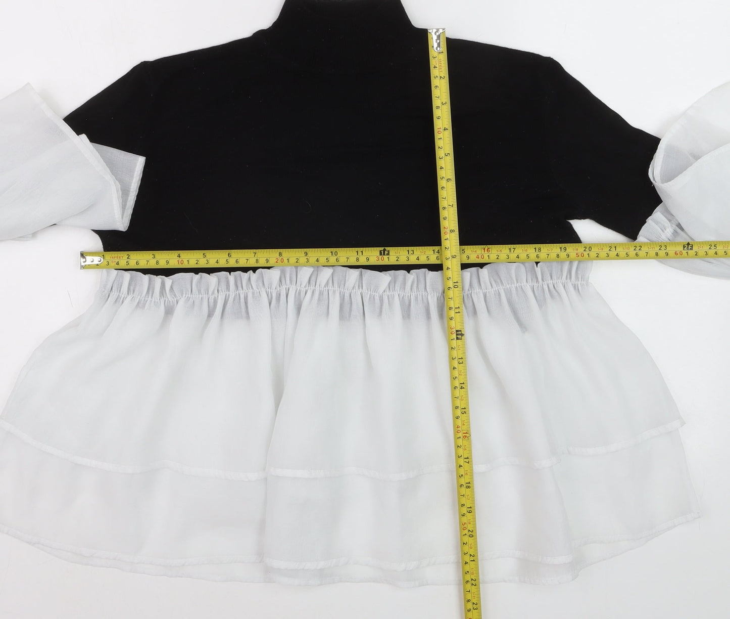 Lost Ink Women Black High Neck Ruffle Flared Sleeve Jumper Size 10