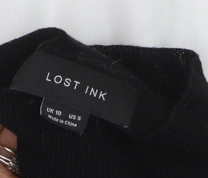 Lost Ink Women Black High Neck Ruffle Flared Sleeve Jumper Size 10