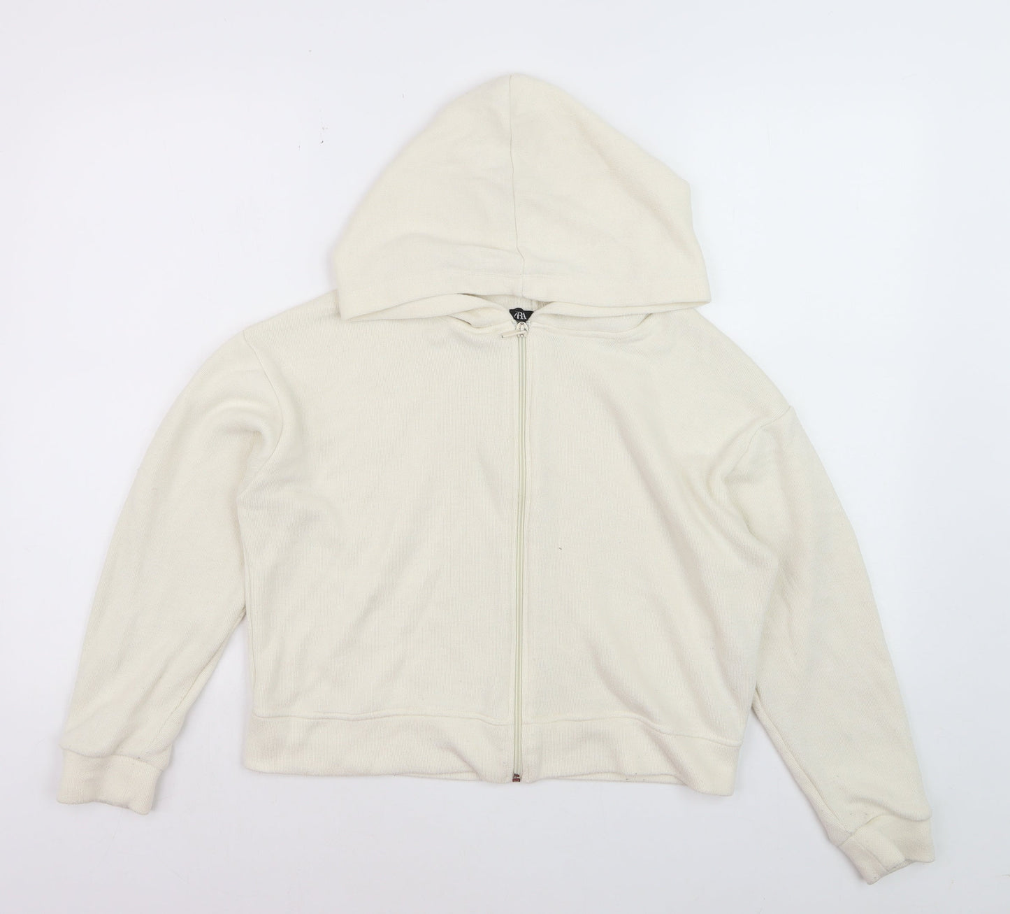 Zara Women Beige Full Zip Hoodie Size S Casual Cotton Blend