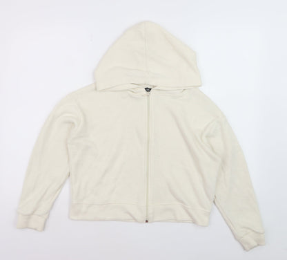 Zara Women Beige Full Zip Hoodie Size S Casual Cotton Blend