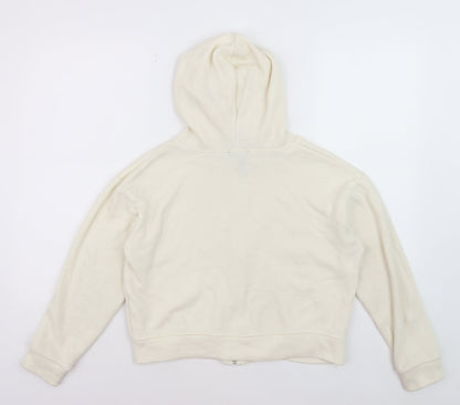Zara Women Beige Full Zip Hoodie Size S Casual Cotton Blend