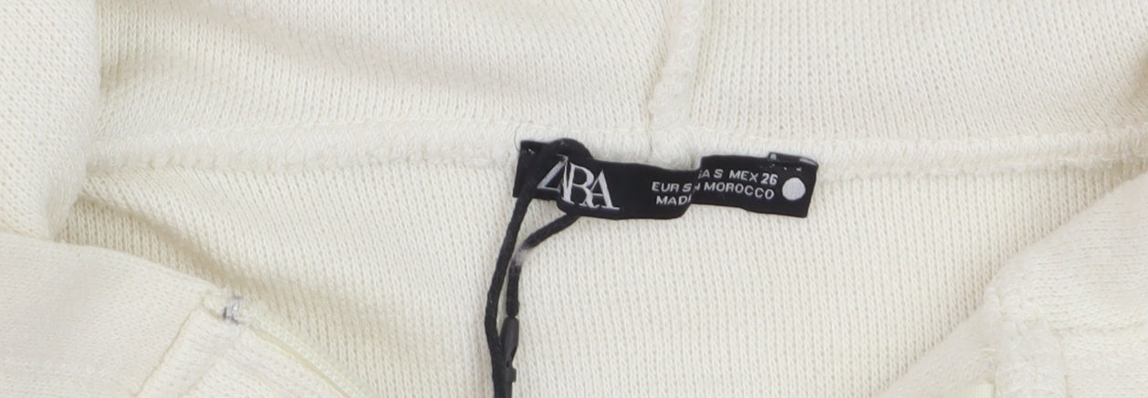 Zara Women Beige Full Zip Hoodie Size S Casual Cotton Blend