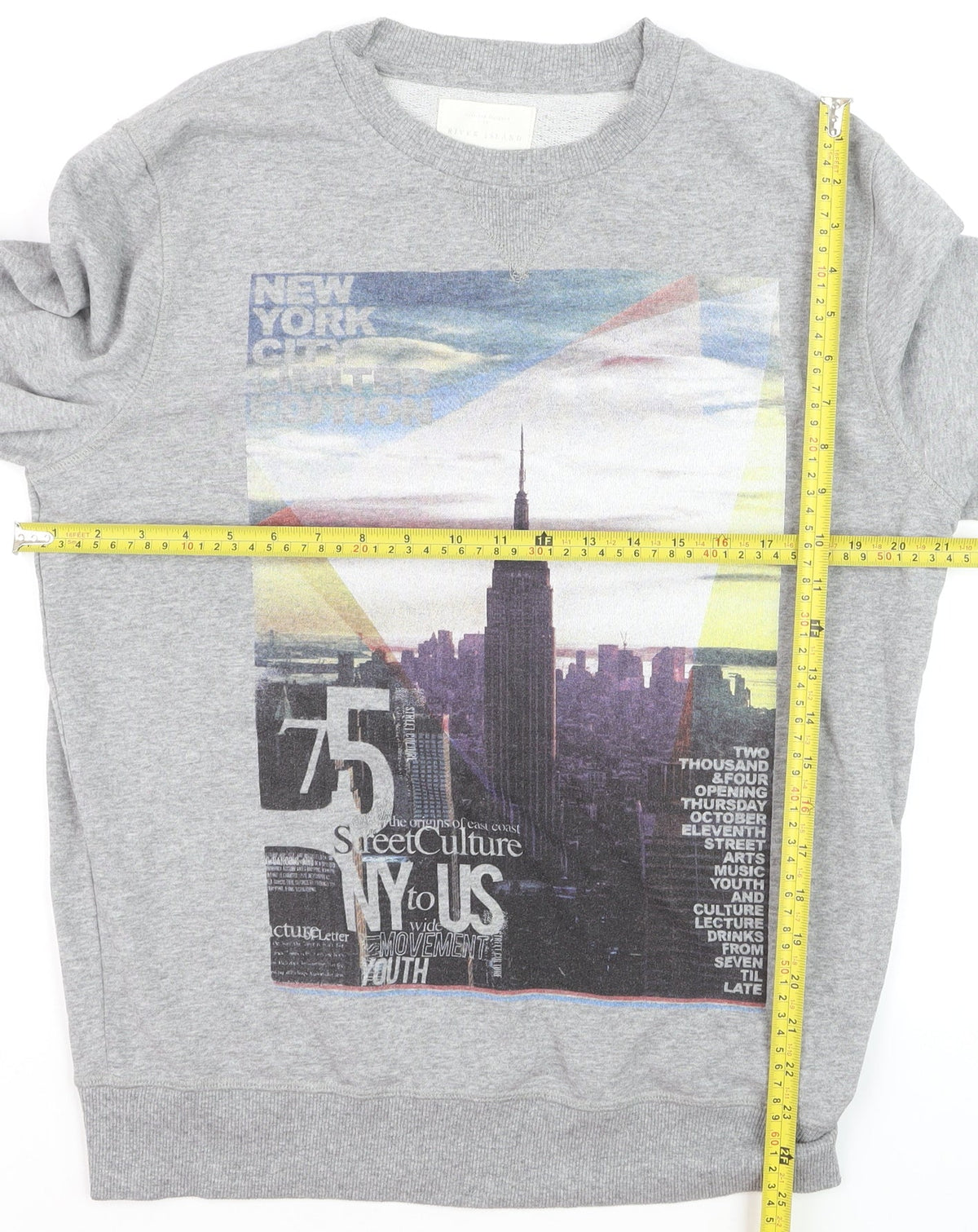 River Island Men's Grey Graphic Print Pullover Sweatshirt M