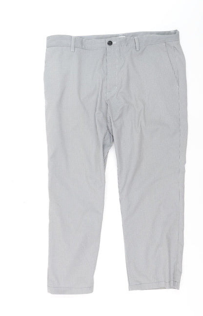 Adidas Men's Grey Check Chino Trousers Size 36x32 Regular Fit