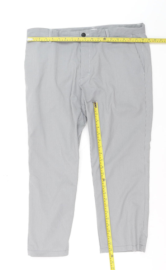 Adidas Men's Grey Check Chino Trousers Size 36x32 Regular Fit