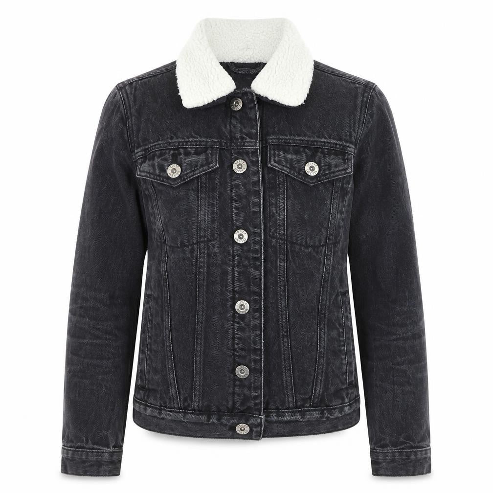 River Island Women’s Black Denim Sherpa Collar Jacket Size M