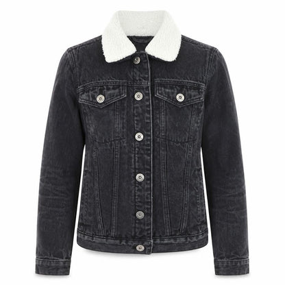 River Island Women’s Black Denim Sherpa Collar Jacket Size M