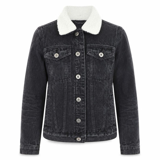 River Island Women’s Black Denim Sherpa Collar Jacket Size M