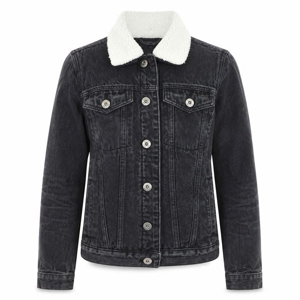 River Island Women’s Black Denim Sherpa Collar Jacket Size M