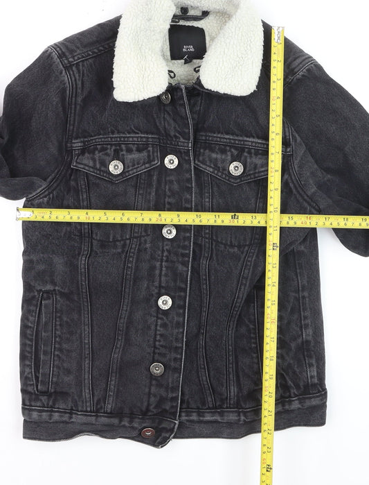 River Island Women’s Black Denim Sherpa Collar Jacket Size M