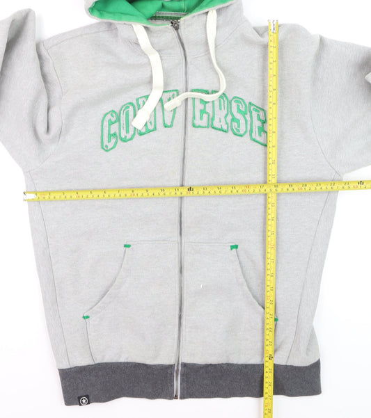 Converse Mens Grey Full Zip Hoodie XL Graphic Sports Sweatshirt