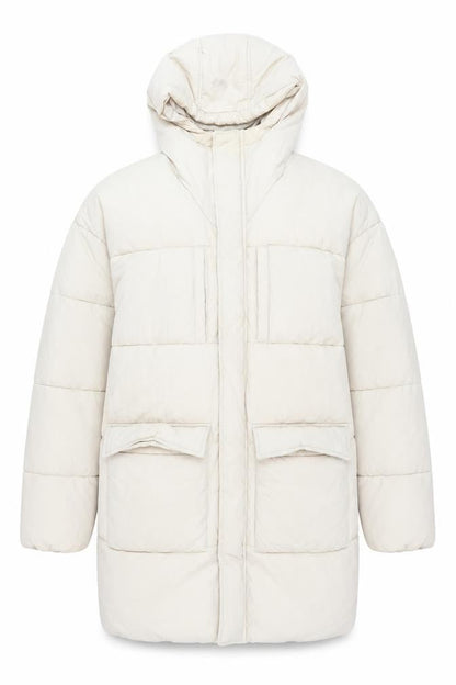 ASOS DESIGN Women’s Beige Long Puffer Coat Hooded Size M